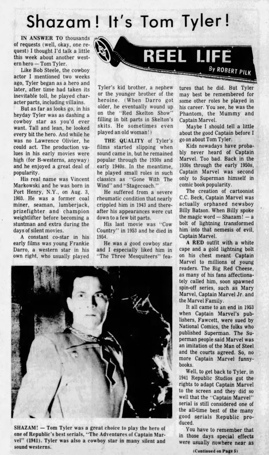 Adventures of Captain Marvel Shazam It's Tom Tyler