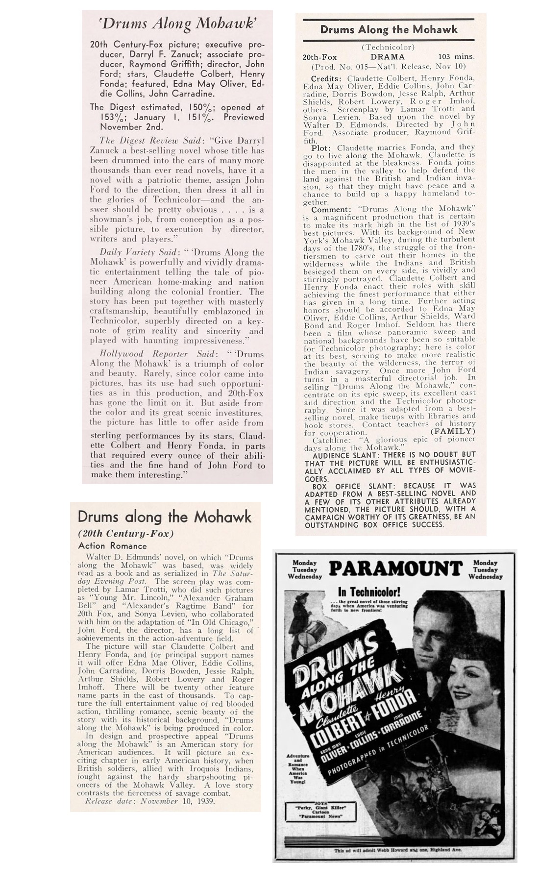 Drums Along the Mohawk cinema ad film reviews