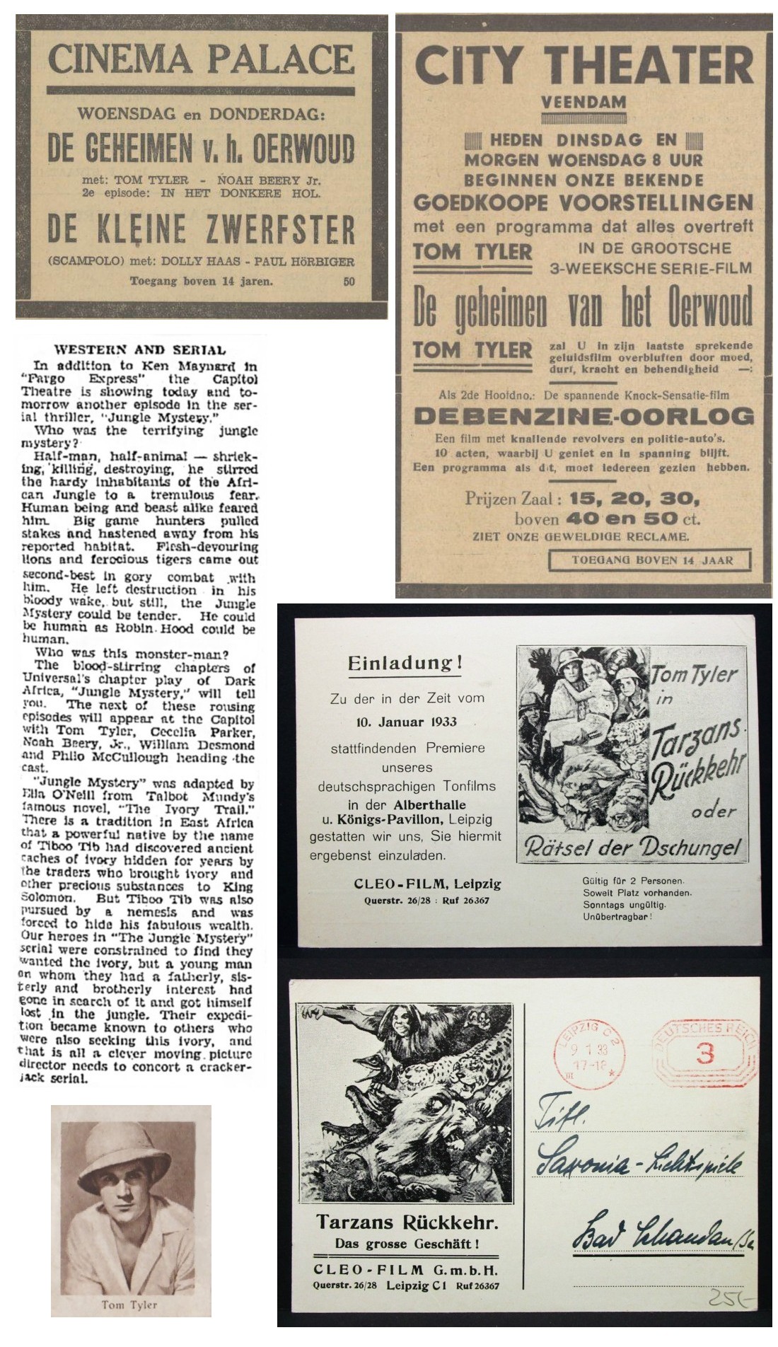 Jungle Mystery cinema ads film reviews Dutch German postcard Jungle Mystery cinema ads film reviews Dutch German postcard