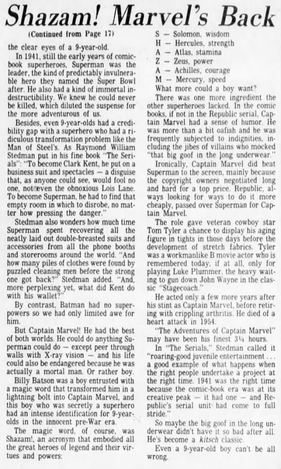 Adventures of Captain Marvel article Shazam