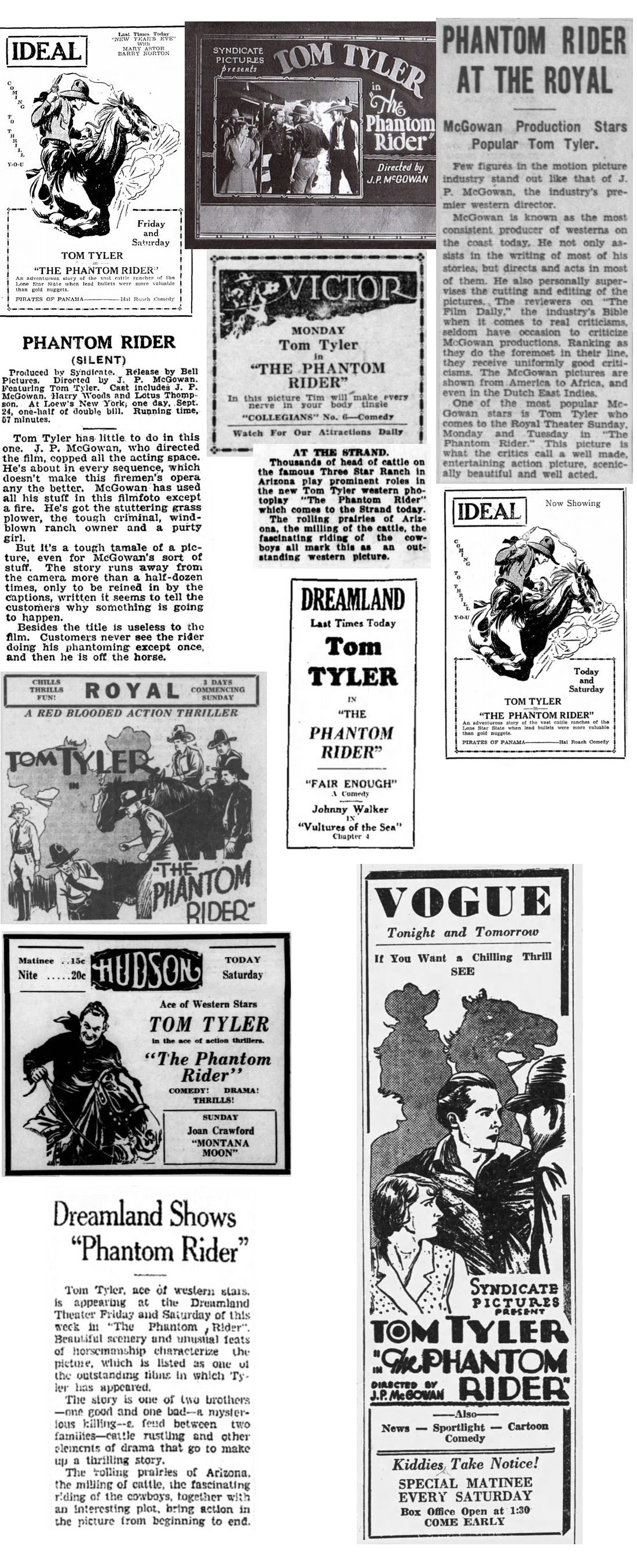 The Phantom Rider lantern slide film reviews and cinema ads