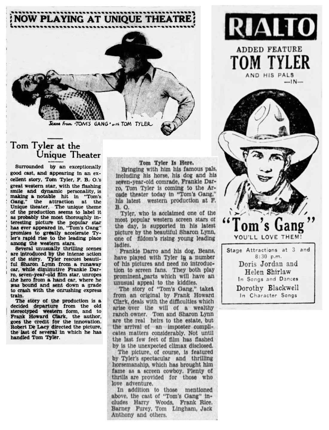 Tom's Gang cinema ad picture of Tom Tyler cinema news item